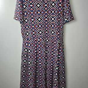 LuLaRoe Geometric Midi Dress - Red, Blue, Black